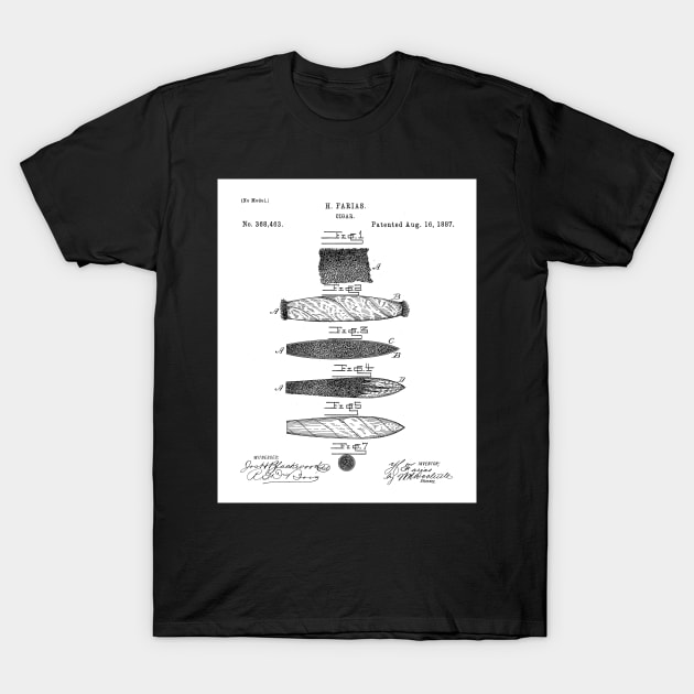 Cigar Making Patent - Cigar Smoker Smoke Tobacco Shop Art - White T-Shirt by patentpress